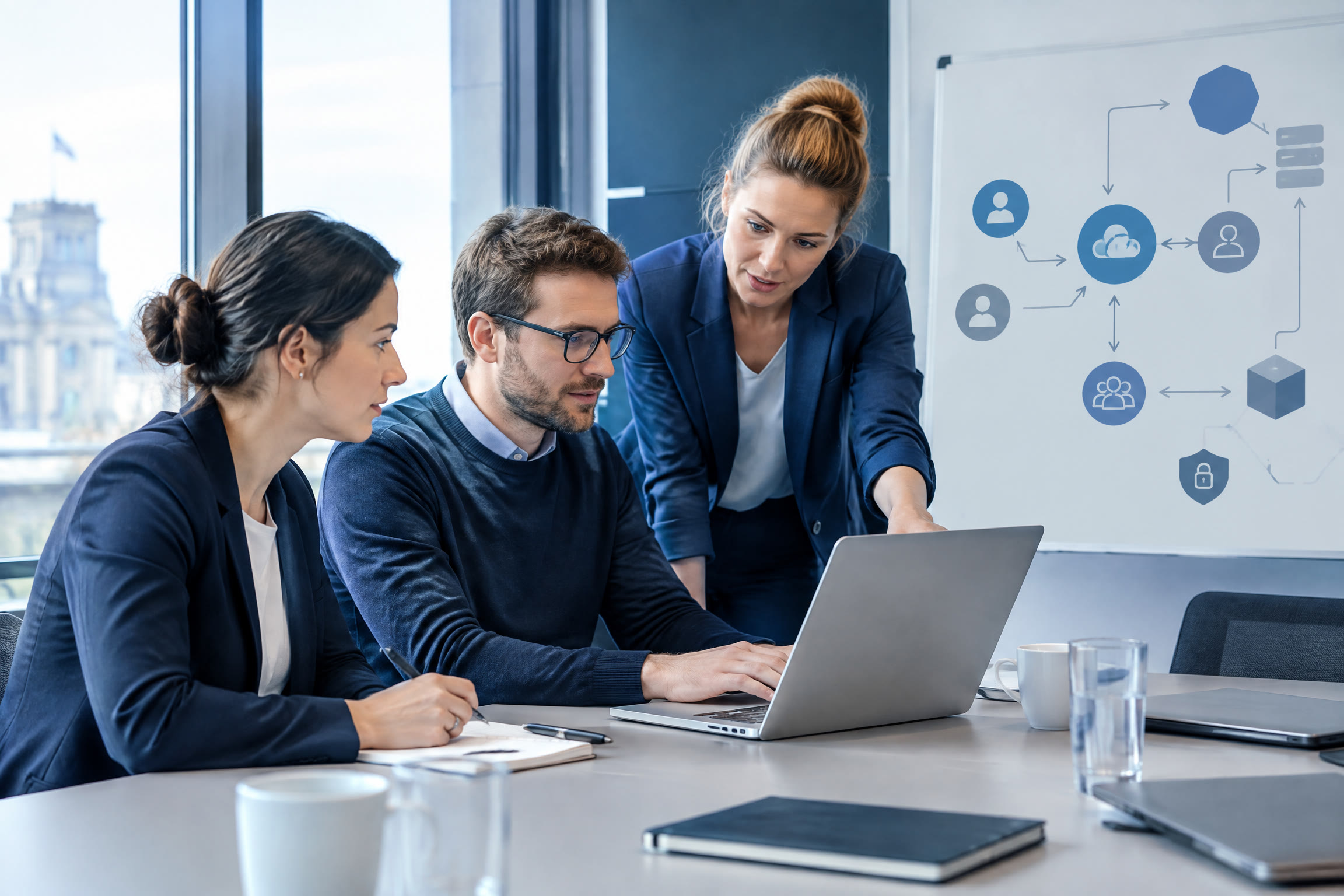 Projektteam stimmt digitale Souveränität, Zugriffe und Service-Integration in einem Workshop ab.